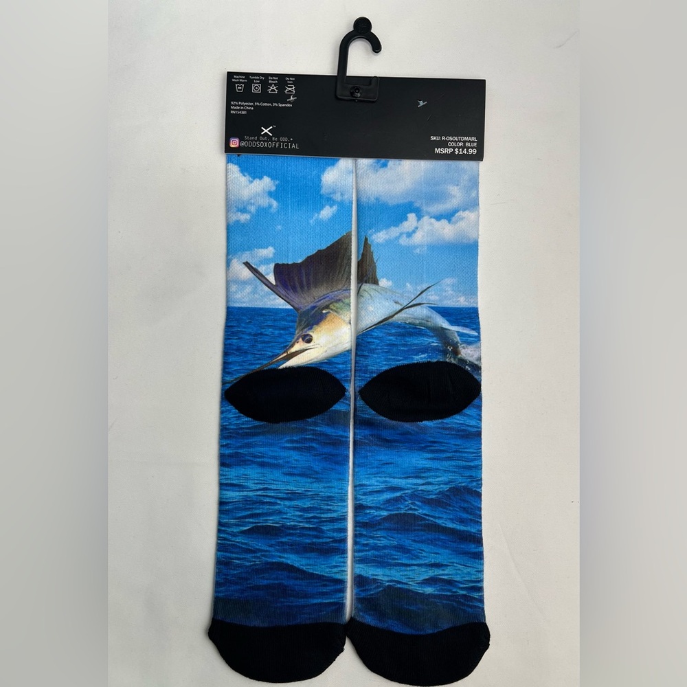 ODD SOX Outdoor Marlin Blue Socks - Size: 6-13 > NEW - Picture 3 of 5
